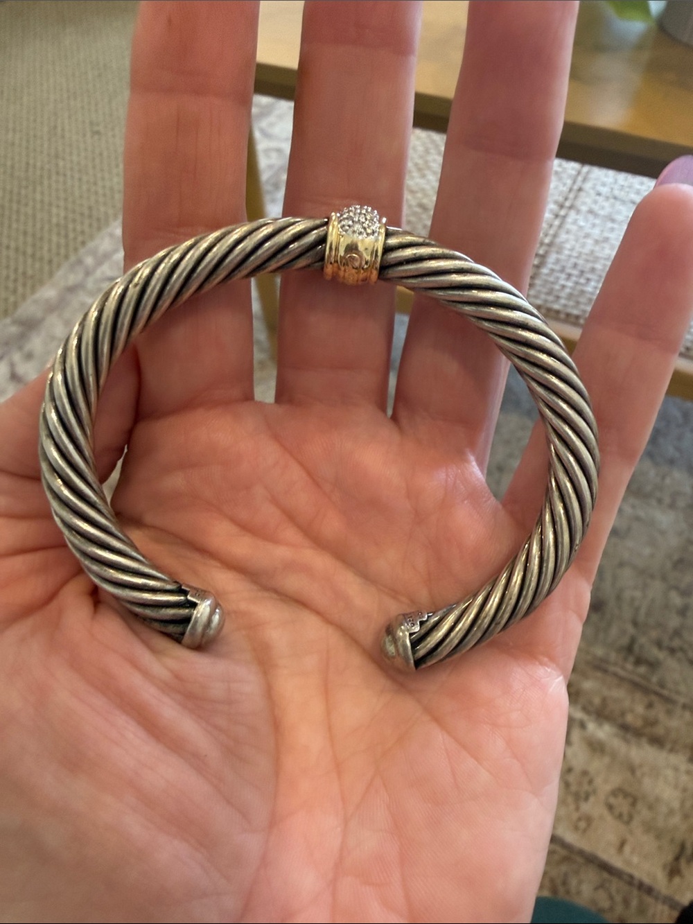 David Yurman Silver Twisted Cable Cuff with Gold Accent